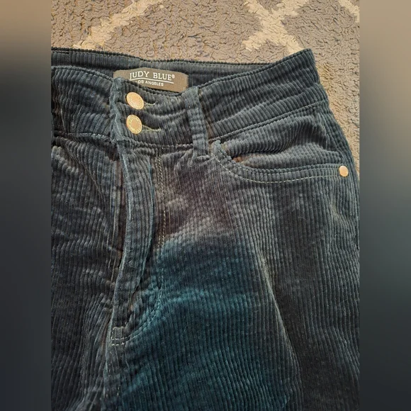 Judy Blue Corduroy Pants Women Sz 5/27 Wide Leg High Rise Emerald Green Stretch - Picture 6 of 12